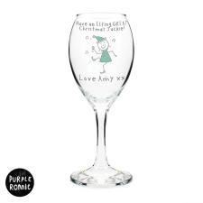 Personalised Purple Ronnie Christmas Elf Wine Glass